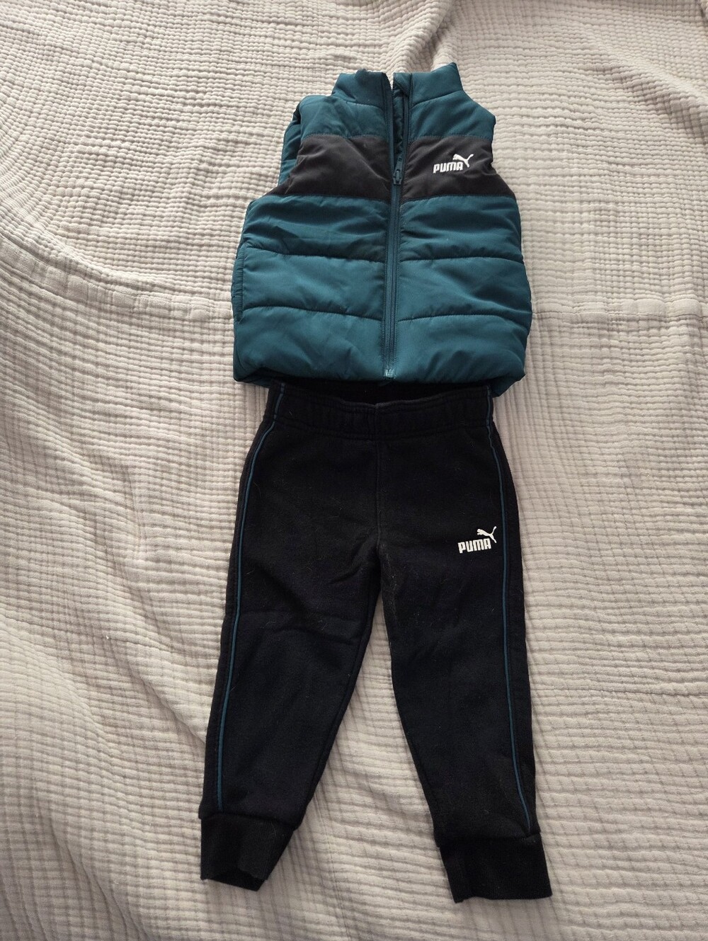 Puma Teal Puffer Vest and Black Joggers Set - Kids